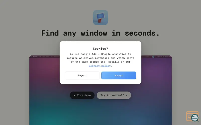 Screenshot of WindowHopper — find any window quickly