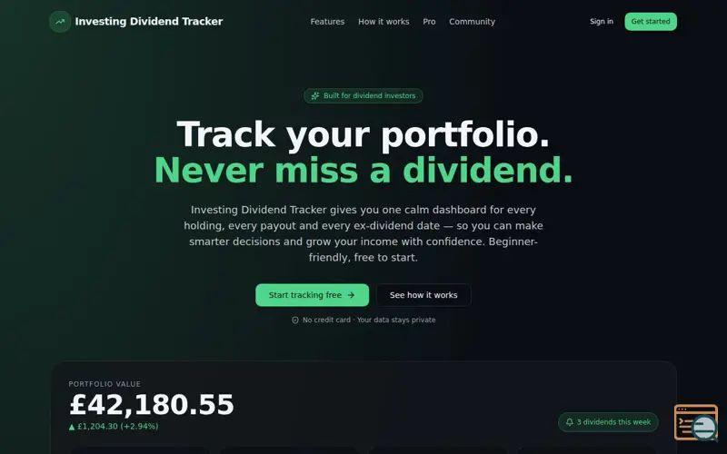 Screenshot of Investing Dividend Tracker