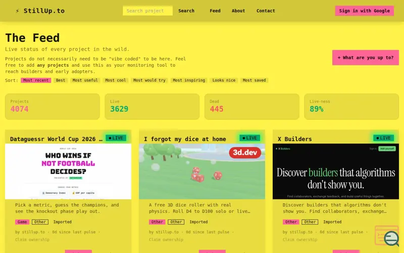Screenshot of StillUpTo