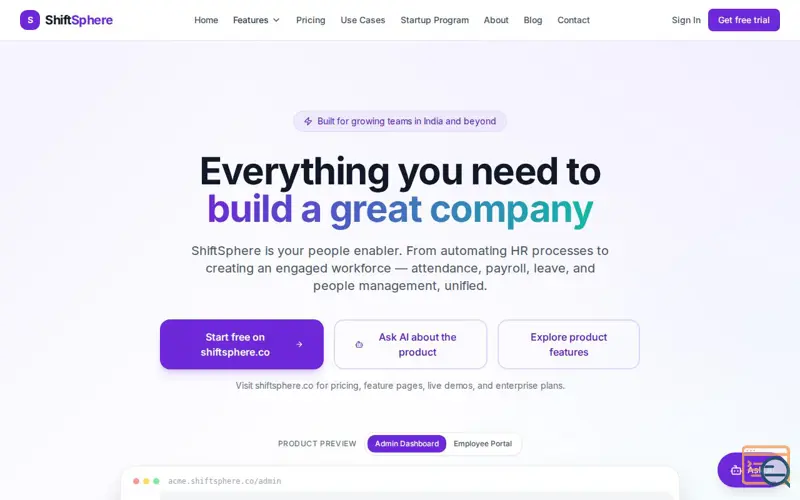 Screenshot of ShiftSphere