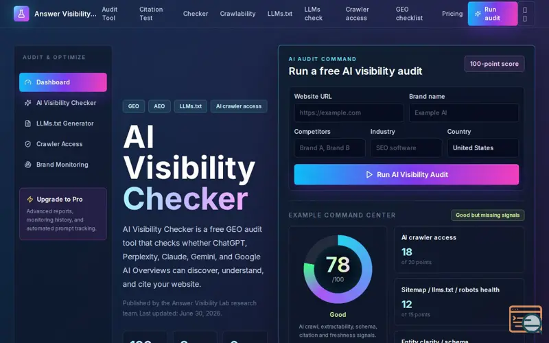 Screenshot of AI Visibility Lab