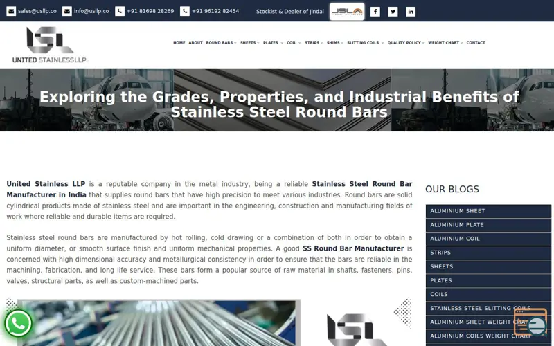 Screenshot of Stainless Steel Round Bar Manufacturer