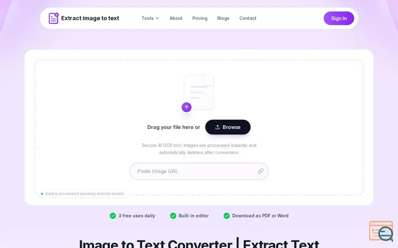Screenshot of Image to Text Converter