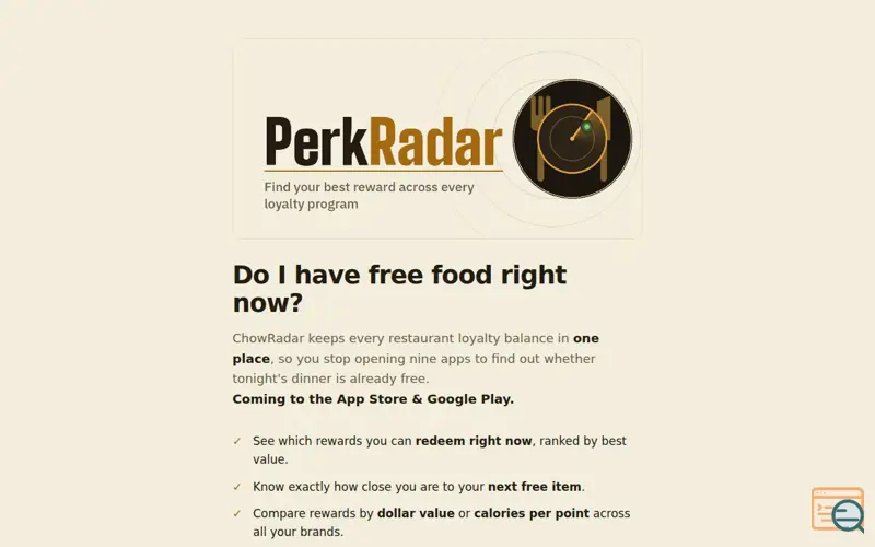 Screenshot of ChowRadar