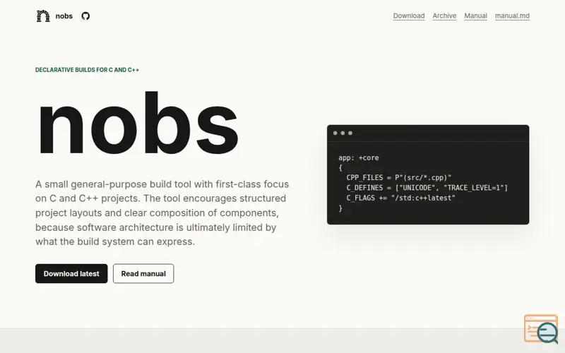 Screenshot of nobs build tool