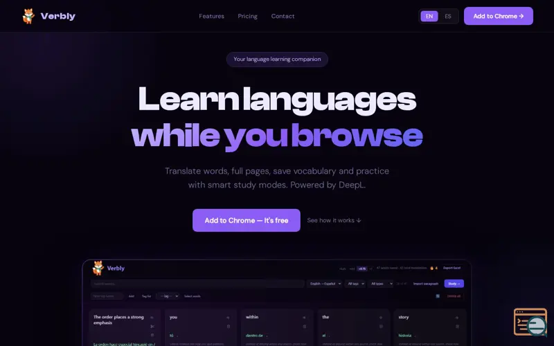 Screenshot of Verbly – Learn languages as you browse