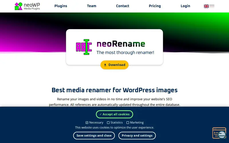 Screenshot of neoRename - WP plugin to rename images