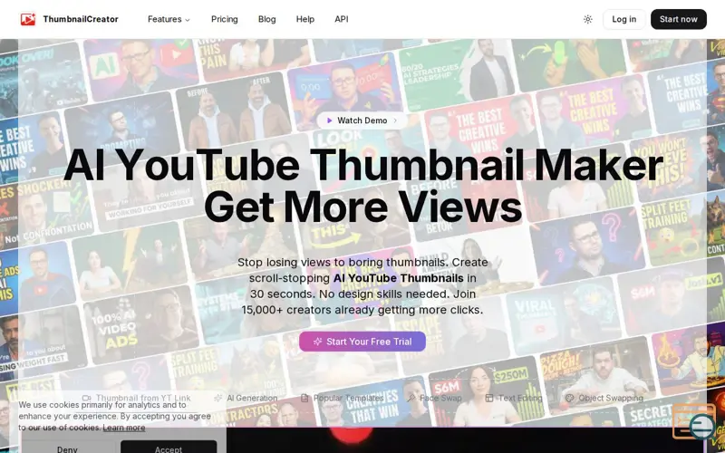 Screenshot of ThumbnailCreator - AI YouTube Thumbnails, a launch using Churnkey