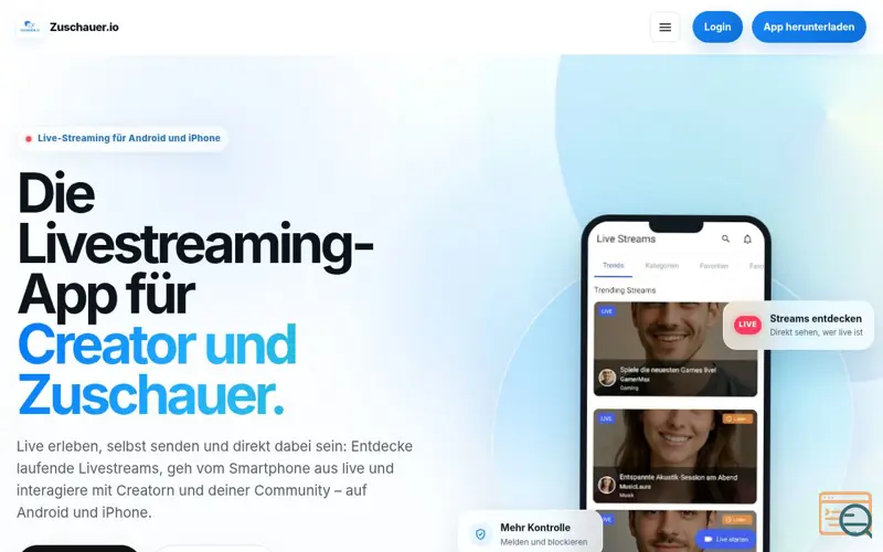 Screenshot of Zuschauer.io, a launch using Amazon IVS