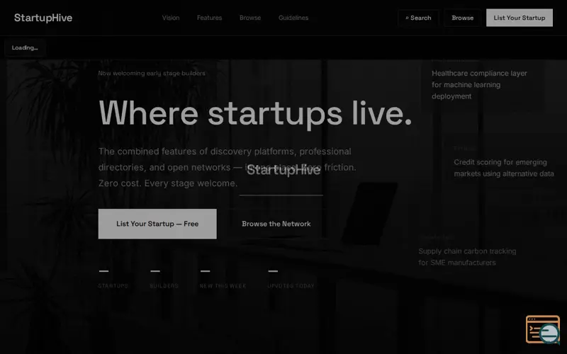 Screenshot of StartupHive