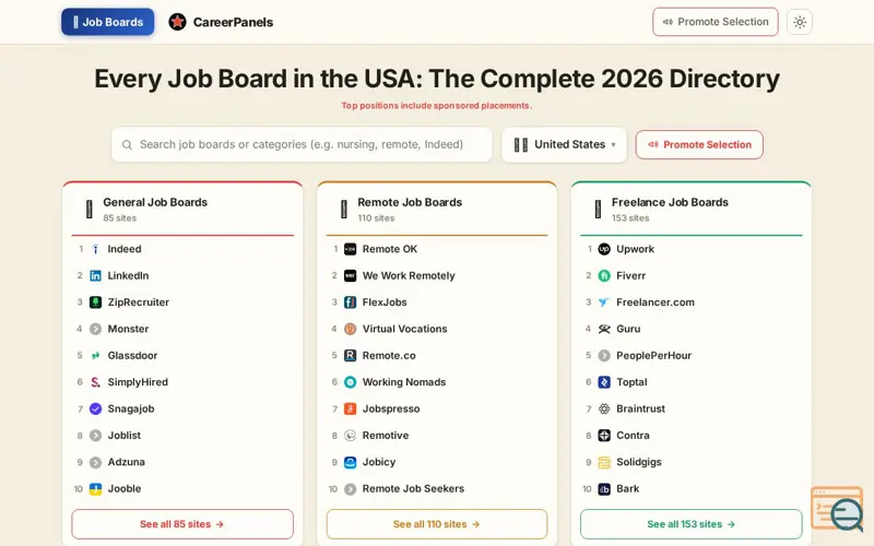 Screenshot of CareerPanels, a launch using Upwork