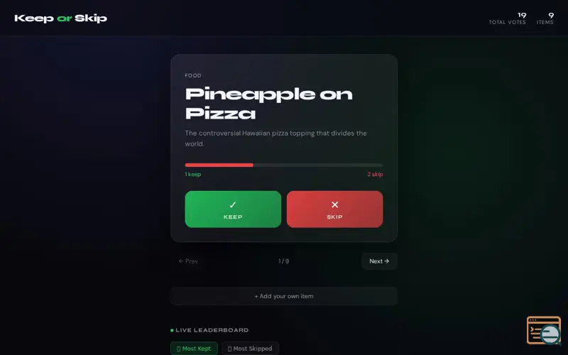 Screenshot of Keep or Skip