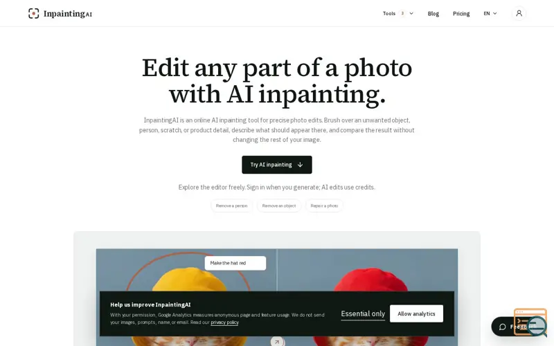 Screenshot of InpaintingAI