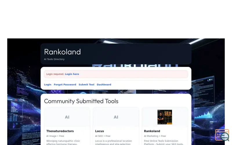 Screenshot of Rankoland, a launch using Trouble Free Hosting DNS