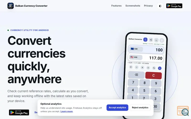 Screenshot of Balkan Currency Converter