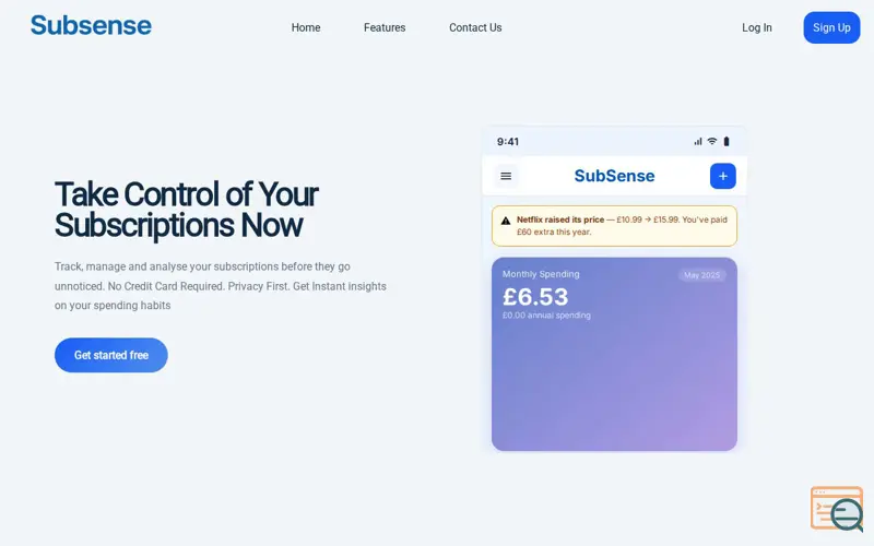 Screenshot of SubSense HQ