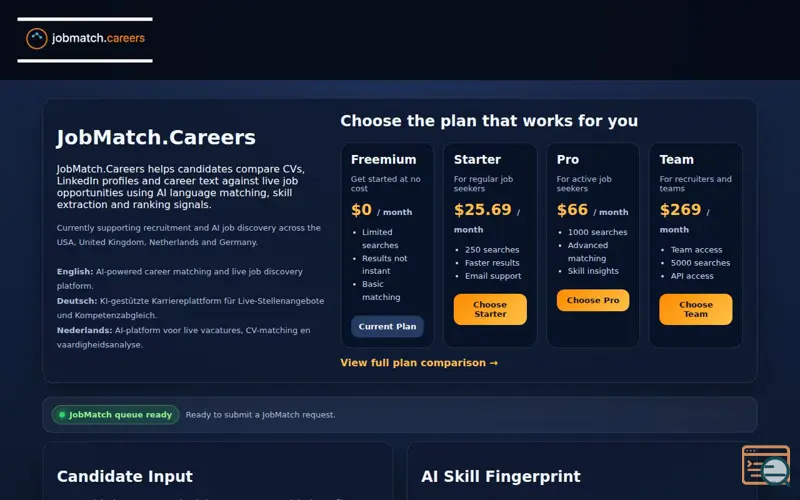 Screenshot of JobMatch.Careers
