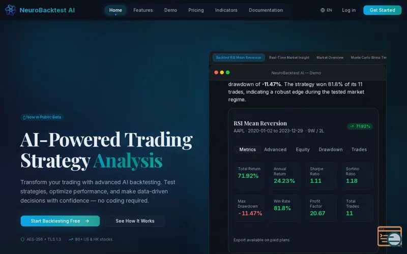 Screenshot of NeuroBacktest