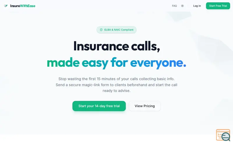 Screenshot of Insure With Ease GLBA & NAIC Compliant