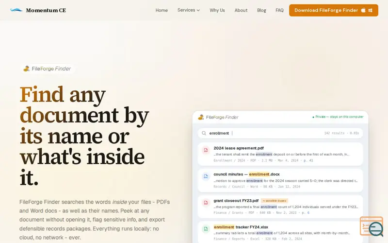 Screenshot of Momentumce, a launch using Outseta