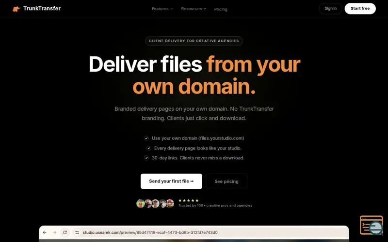 Screenshot of TrunkTransfer