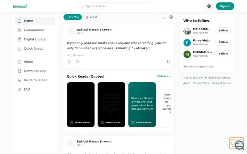 Screenshot of Jeread, a launch using Zoho