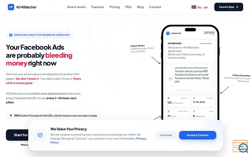 Screenshot of 404Watcher