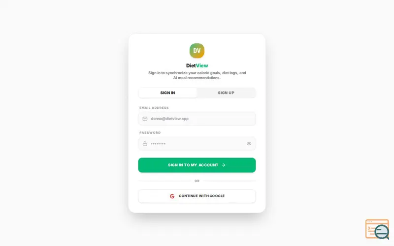 Screenshot of DietView