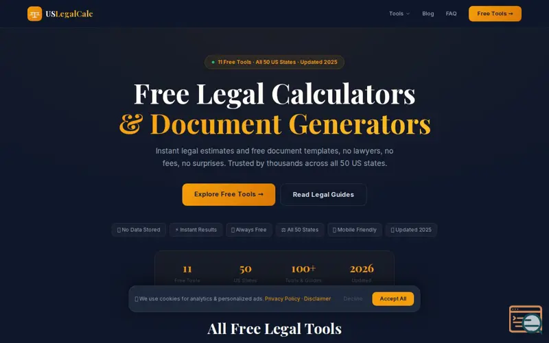 Screenshot of USLegalCalc
