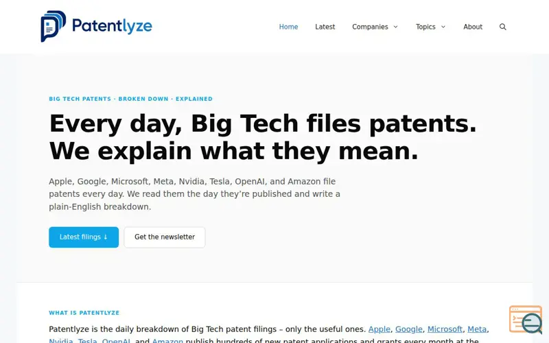 Screenshot of Patentlyze, a launch using Mastodon