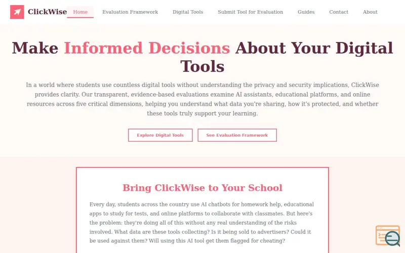 Screenshot of ClickWise, a launch using Netlify