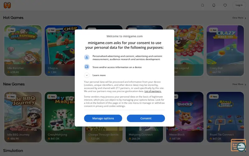 Screenshot of MiniGame, a launch using Google Custom Search