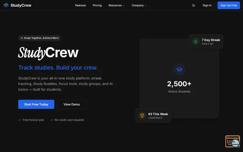 Screenshot of StudyCrew