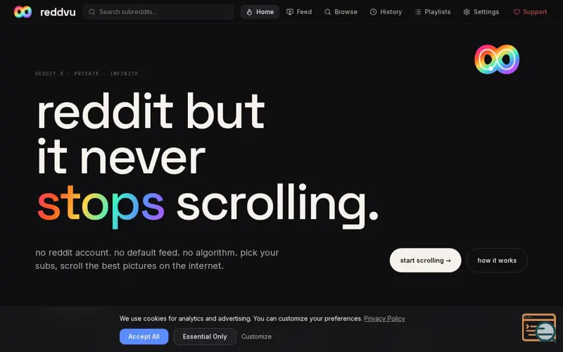 Screenshot of reddvu, a launch using Imgur