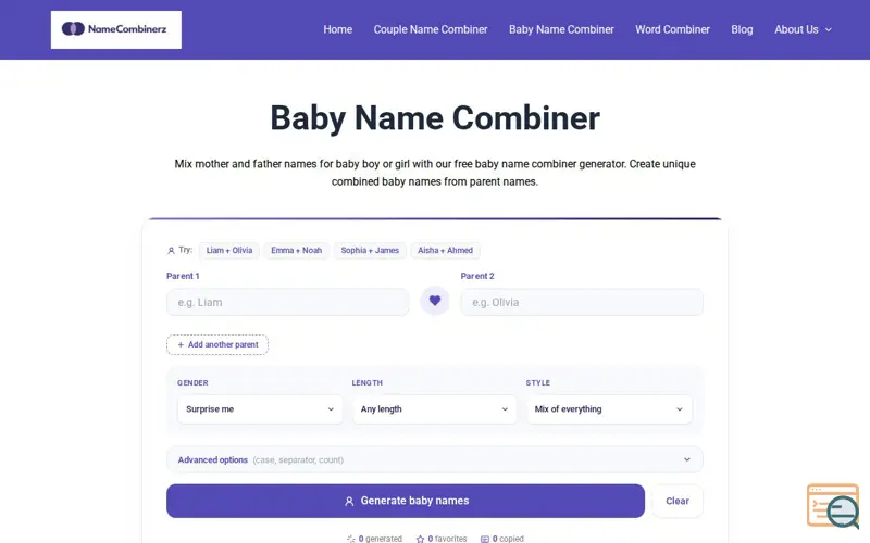 Screenshot of Baby Name Combiner