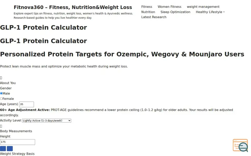 Screenshot of GLP-1 Protein Calculator