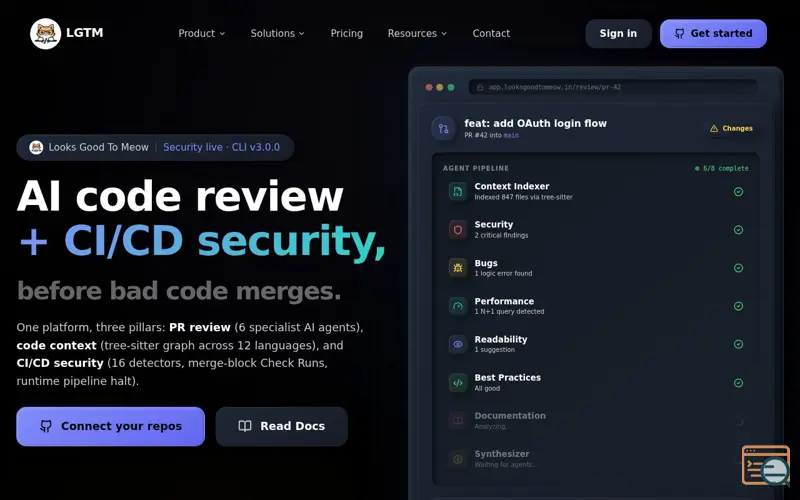 Screenshot of LGTM — Looks Good To Meow
