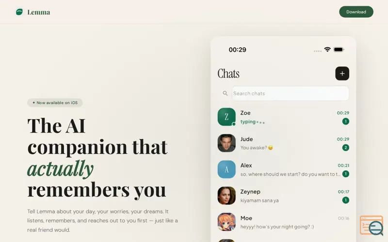 Screenshot of Lemma - Chat & Companion