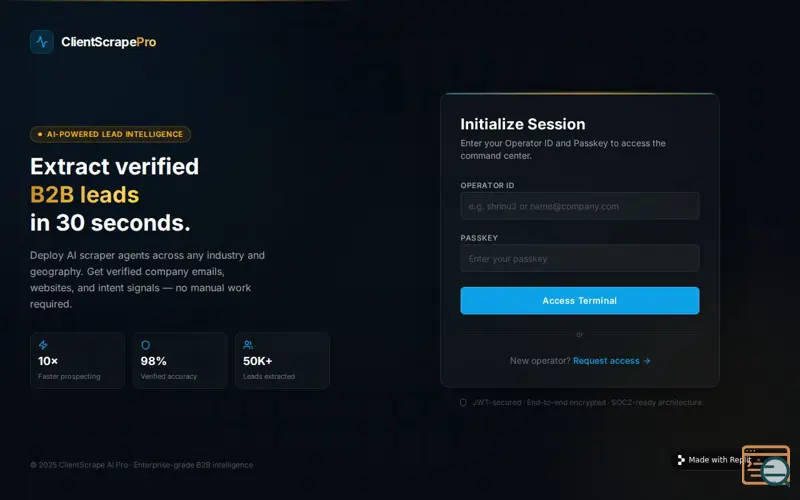 Screenshot of ClientScrape AI Pro