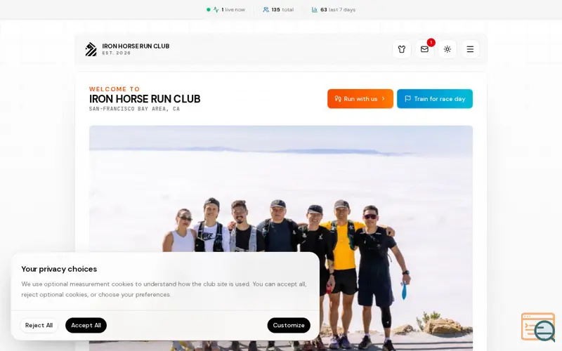 Screenshot of Iron Horse Run Club, a launch using nuqs