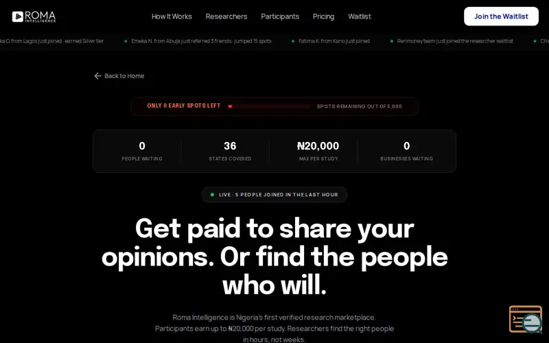 Screenshot of ROMA Intelligence