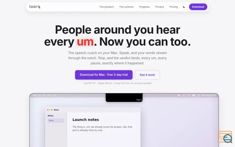 Screenshot of Loorq · The speech coach on your Mac
