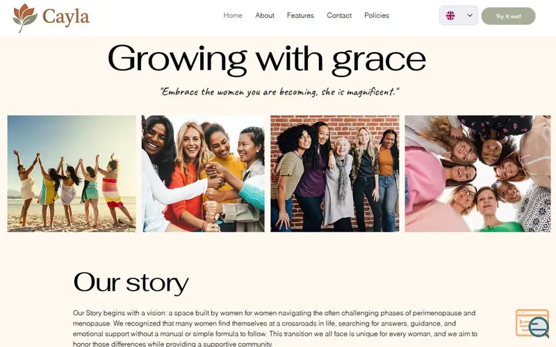 Screenshot of Cayla:Supporting women through menopause