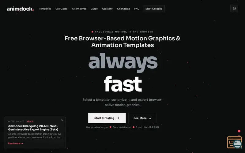 Screenshot of Animdock Motion Templates in the Browser