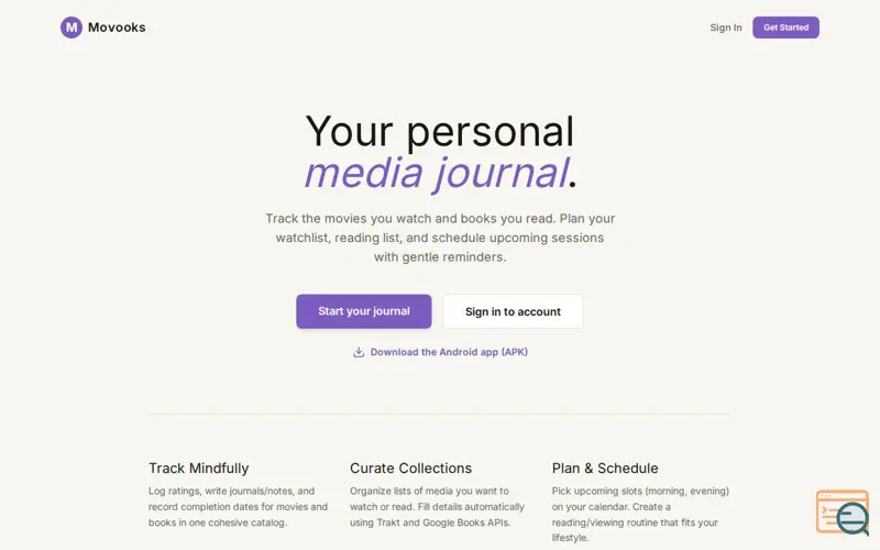 Screenshot of Movooks — Personal Media Journal