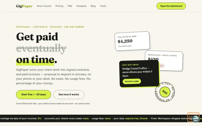 Screenshot of GigPaper