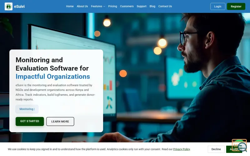 Screenshot of eSuivi, the Impact assessment system