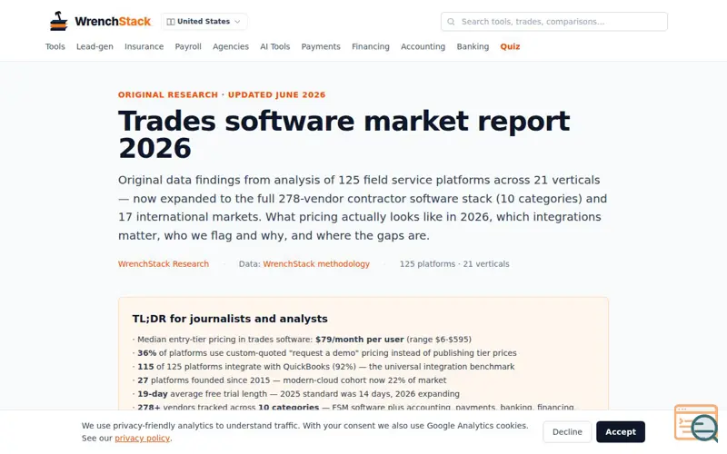 Screenshot of WrenchStack 2026 Trades Software Report