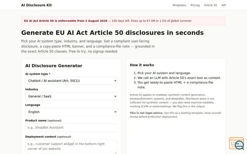 Screenshot of AI Disclosure Kit