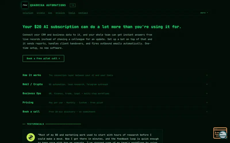 Screenshot of Quadriga Automations